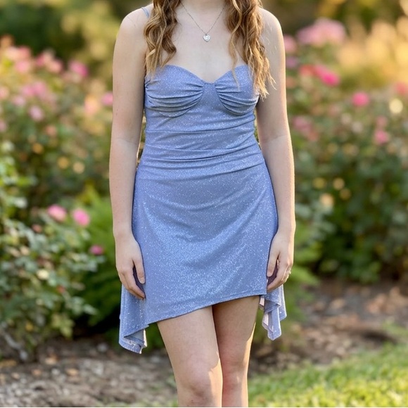 Windsor Shimmer Light Blue Spaghetti-Strap Mini Dress - Picture 7 of 7